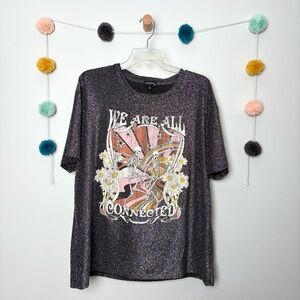 Originality We Are All Connected Sparkle Glitter Oversized Graphic Tee